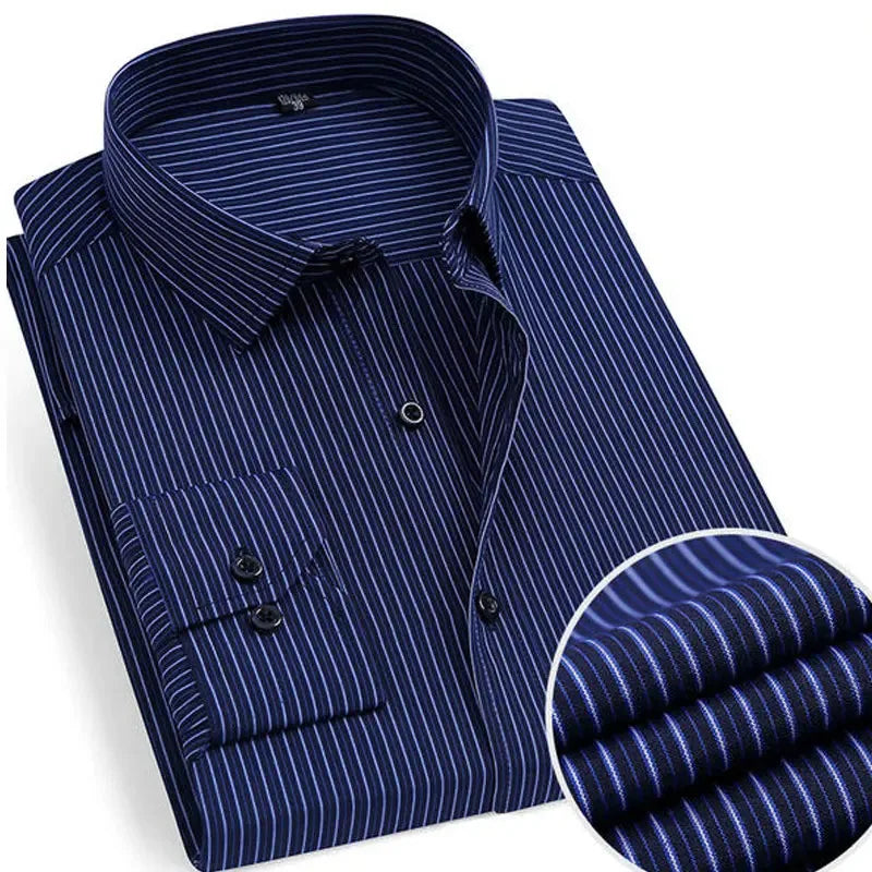 Men's Classic Striped or Solid Long Sleeve Business Shirt - Formal and Comfortable for Office or Social Wear