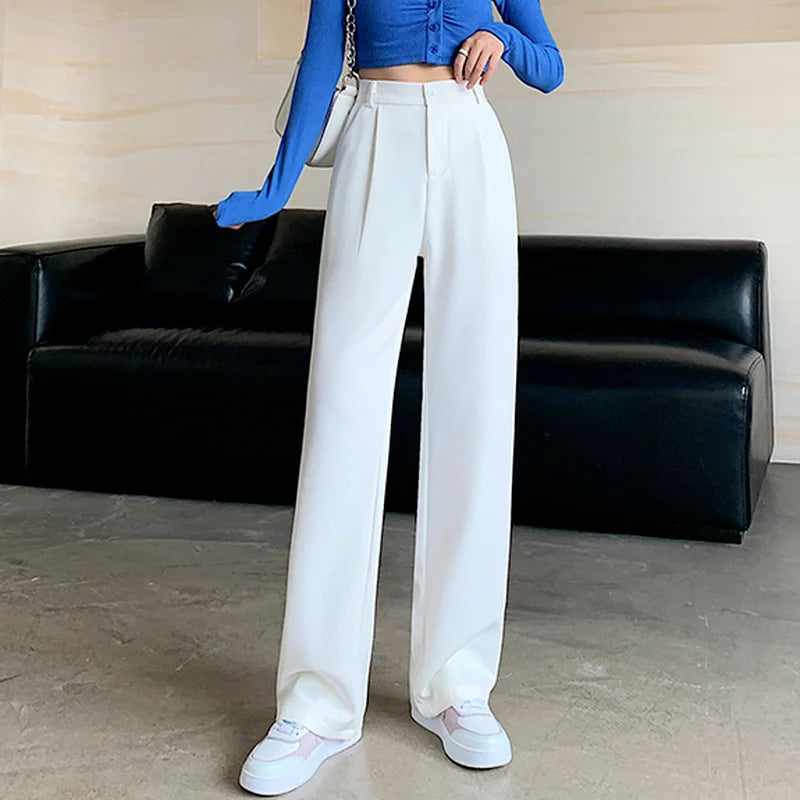 Women’s High-Waist Wide-Leg Pants - Elegant Floor-Length Trousers for Office and Casual Wear