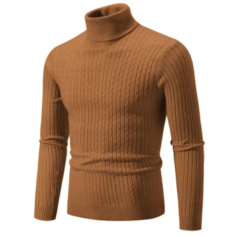 Men’s High Neck Knitted Sweater - Warm Casual Turtleneck Pullover for Autumn and Winter