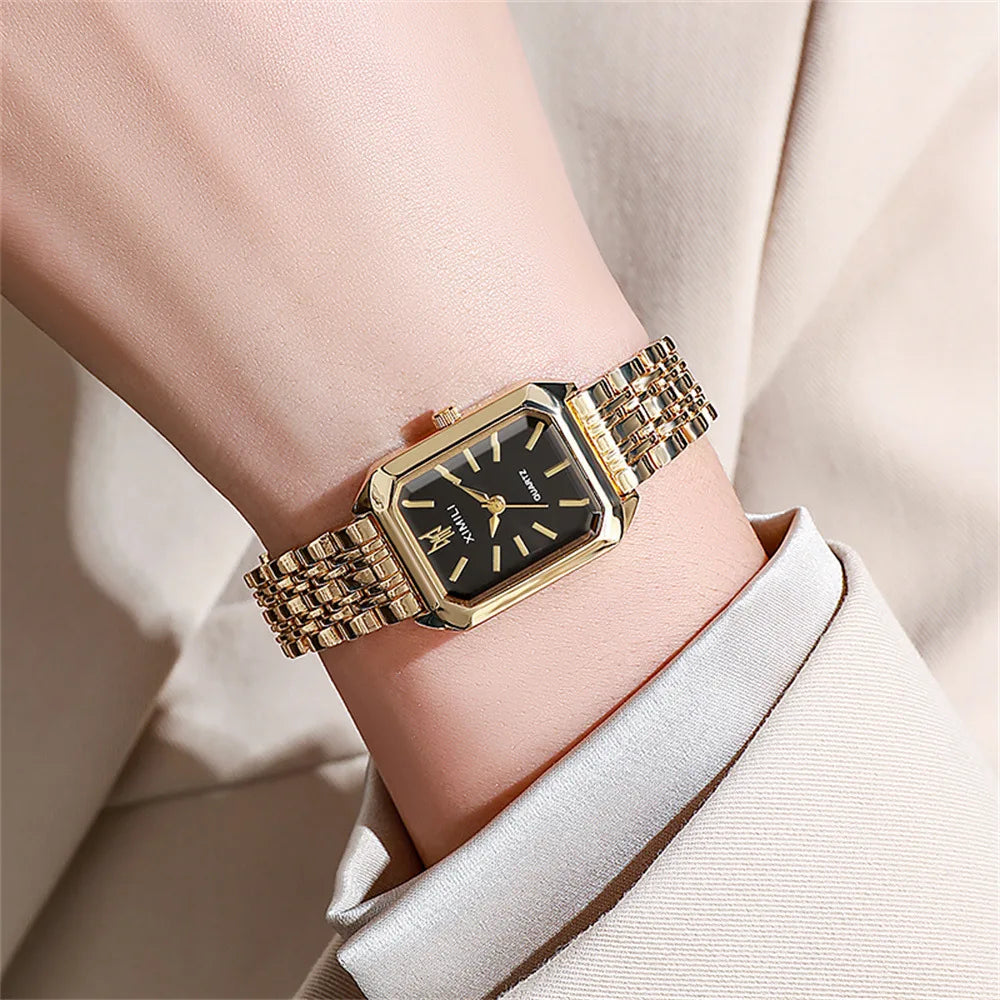 UTHAI Women’s Fashion Quartz Watch - Elegant Gold & Silver Tone Stainless Steel Wristwatch