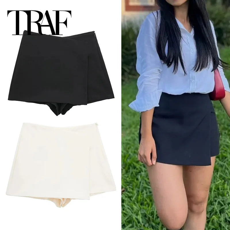 Women’s High-Waist Asymmetrical Skort - Stylish Mini Skirt-Shorts for Casual Summer Wear