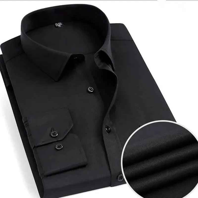 Men's Classic Striped or Solid Long Sleeve Business Shirt - Formal and Comfortable for Office or Social Wear