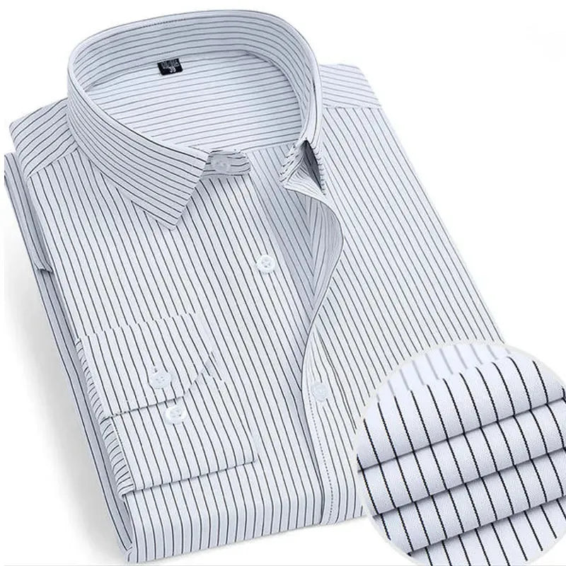 Men's Classic Striped or Solid Long Sleeve Business Shirt - Formal and Comfortable for Office or Social Wear