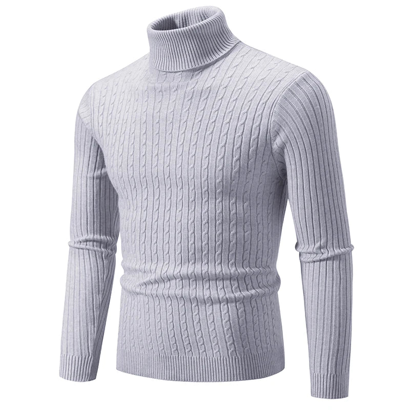 Men’s High Neck Knitted Sweater - Warm Casual Turtleneck Pullover for Autumn and Winter