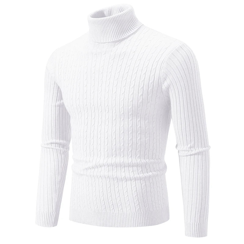 Men’s High Neck Knitted Sweater - Warm Casual Turtleneck Pullover for Autumn and Winter