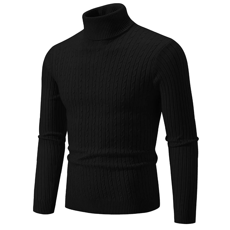 Men’s High Neck Knitted Sweater - Warm Casual Turtleneck Pullover for Autumn and Winter