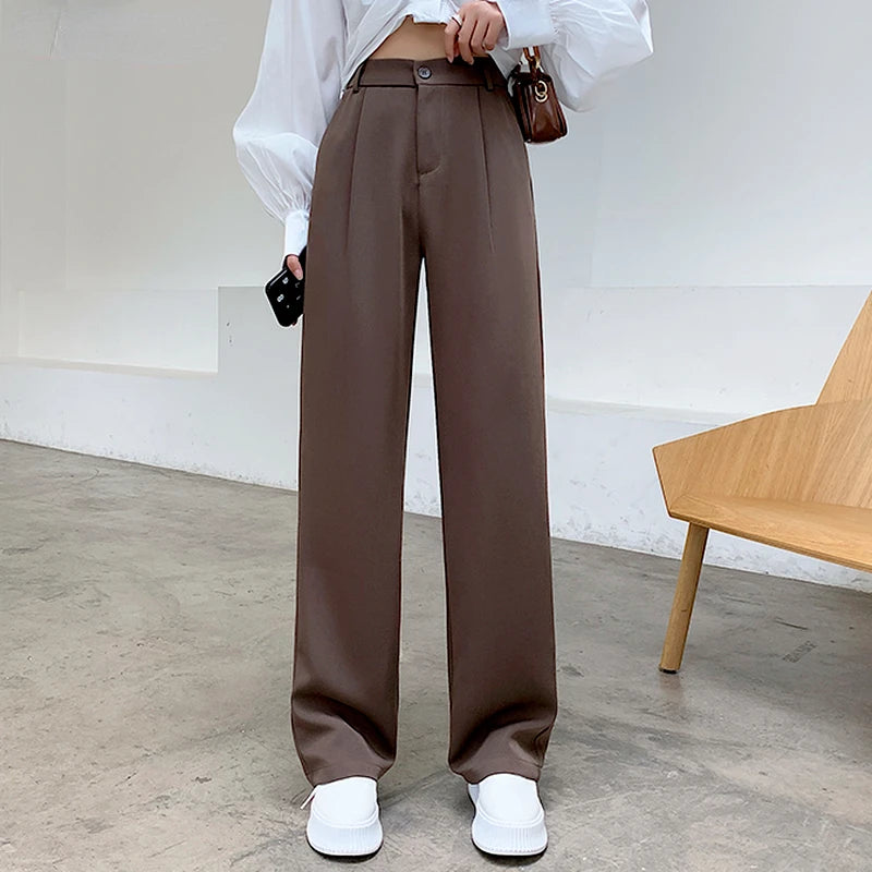 Women’s High-Waist Wide-Leg Pants - Elegant Floor-Length Trousers for Office and Casual Wear