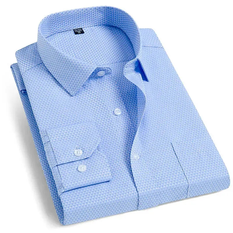 Men's Classic Striped or Solid Long Sleeve Business Shirt - Formal and Comfortable for Office or Social Wear