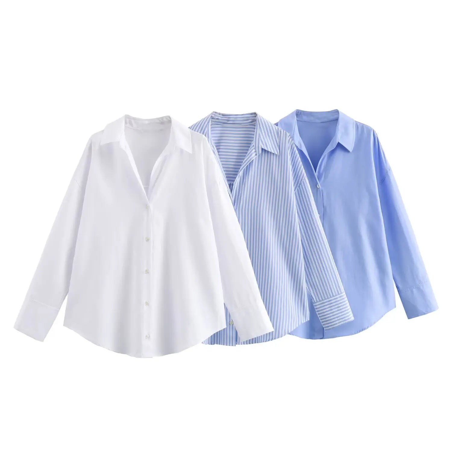 Women’s Oxford Long Sleeve Shirt - Chic Turn-Down Collar Blouse for Office and Casual Wear