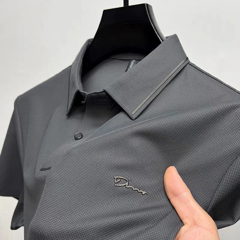 High-Grade Ice Silk Polo Shirt - Men's Short Sleeve Embroidered Business Casual Summer Shirt