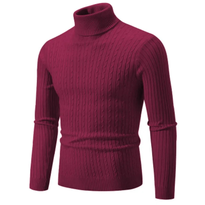 Men’s High Neck Knitted Sweater - Warm Casual Turtleneck Pullover for Autumn and Winter