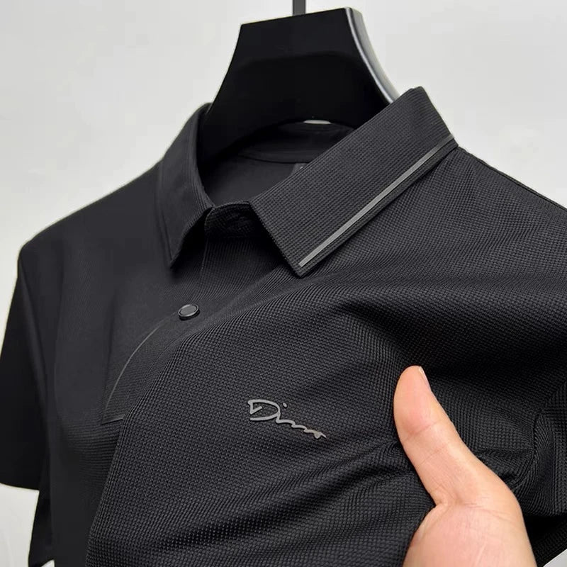 High-Grade Ice Silk Polo Shirt - Men's Short Sleeve Embroidered Business Casual Summer Shirt