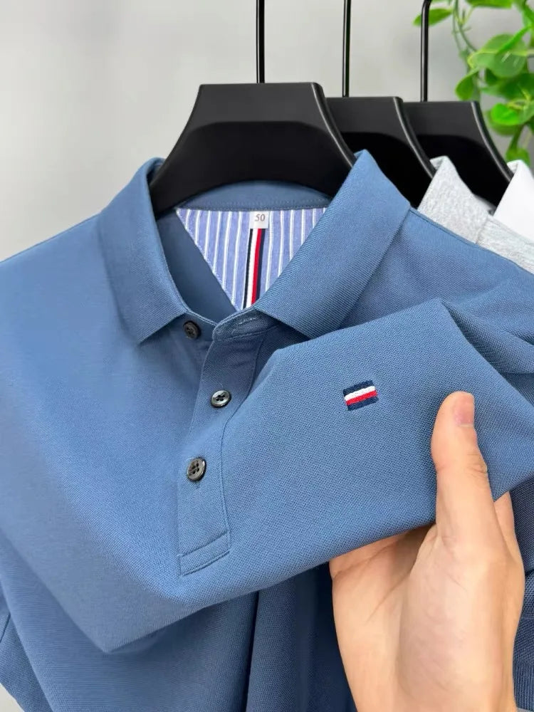 High-End Breathable Polo Shirt for Men - Summer Ice Silk Short Sleeve Business Casual Embroidered Polo