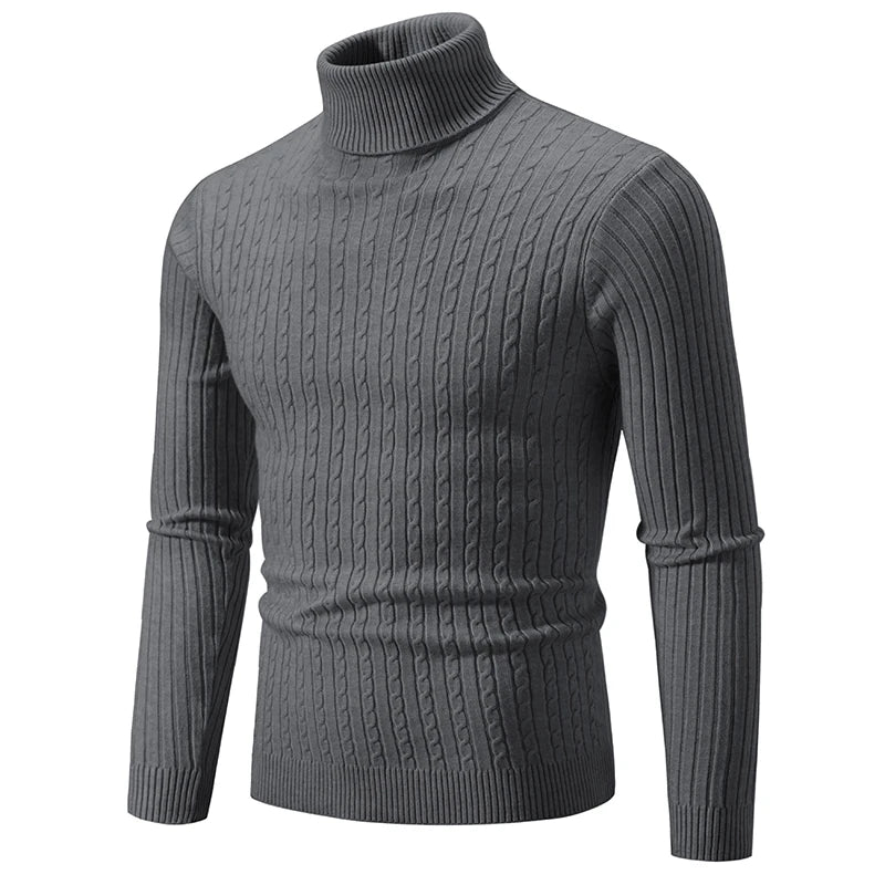 Men’s High Neck Knitted Sweater - Warm Casual Turtleneck Pullover for Autumn and Winter