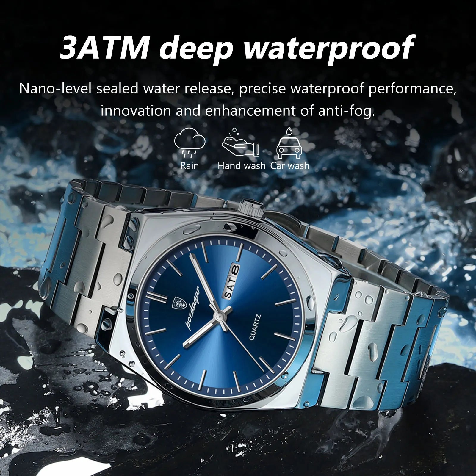 POEDAGAR Luxury Men’s Watch - Waterproof Stainless Steel Quartz Watch with Date and Luminous Hands