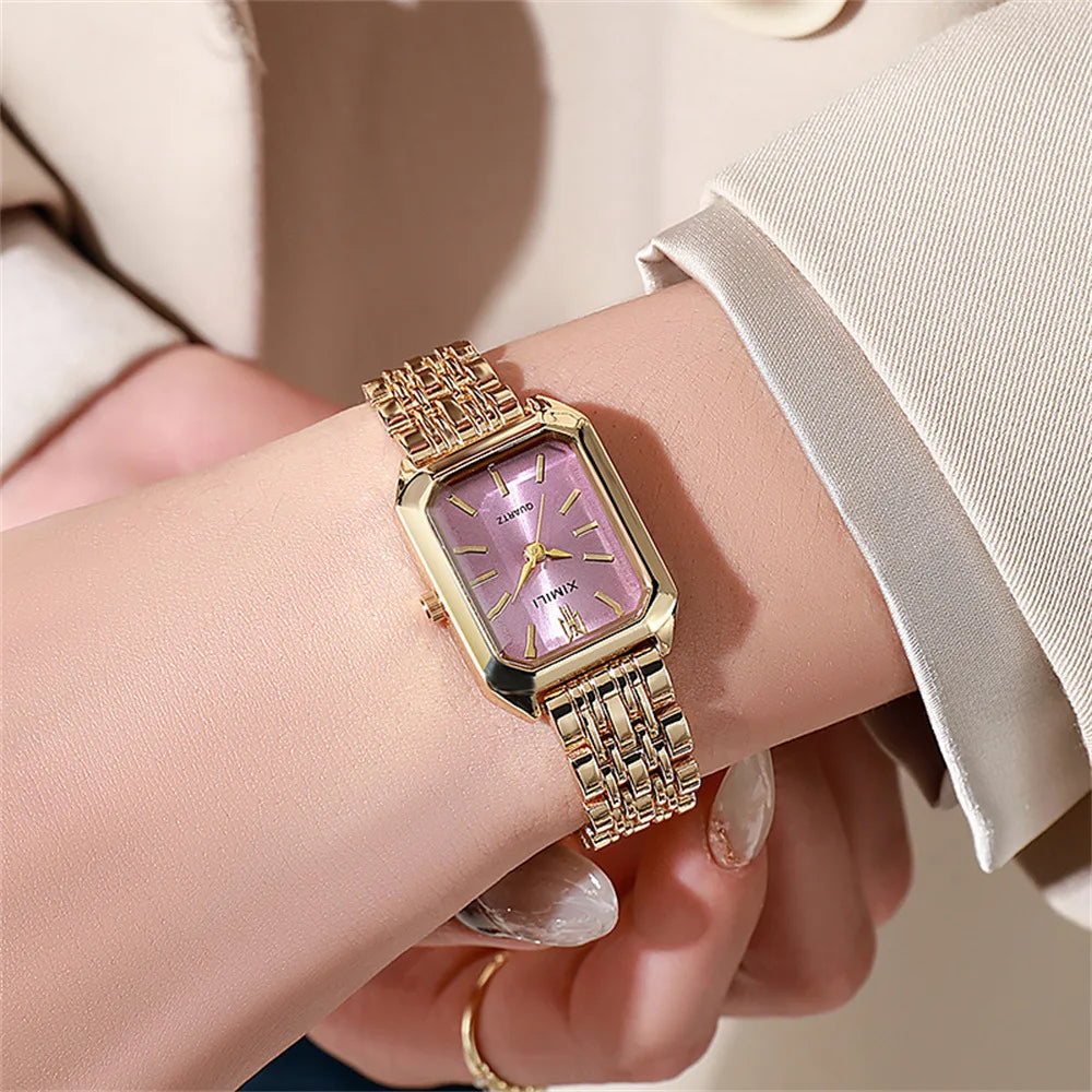 UTHAI Women’s Fashion Quartz Watch - Elegant Gold & Silver Tone Stainless Steel Wristwatch