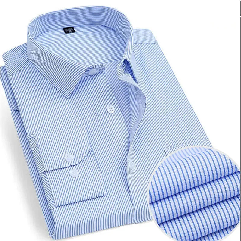 Men's Classic Striped or Solid Long Sleeve Business Shirt - Formal and Comfortable for Office or Social Wear