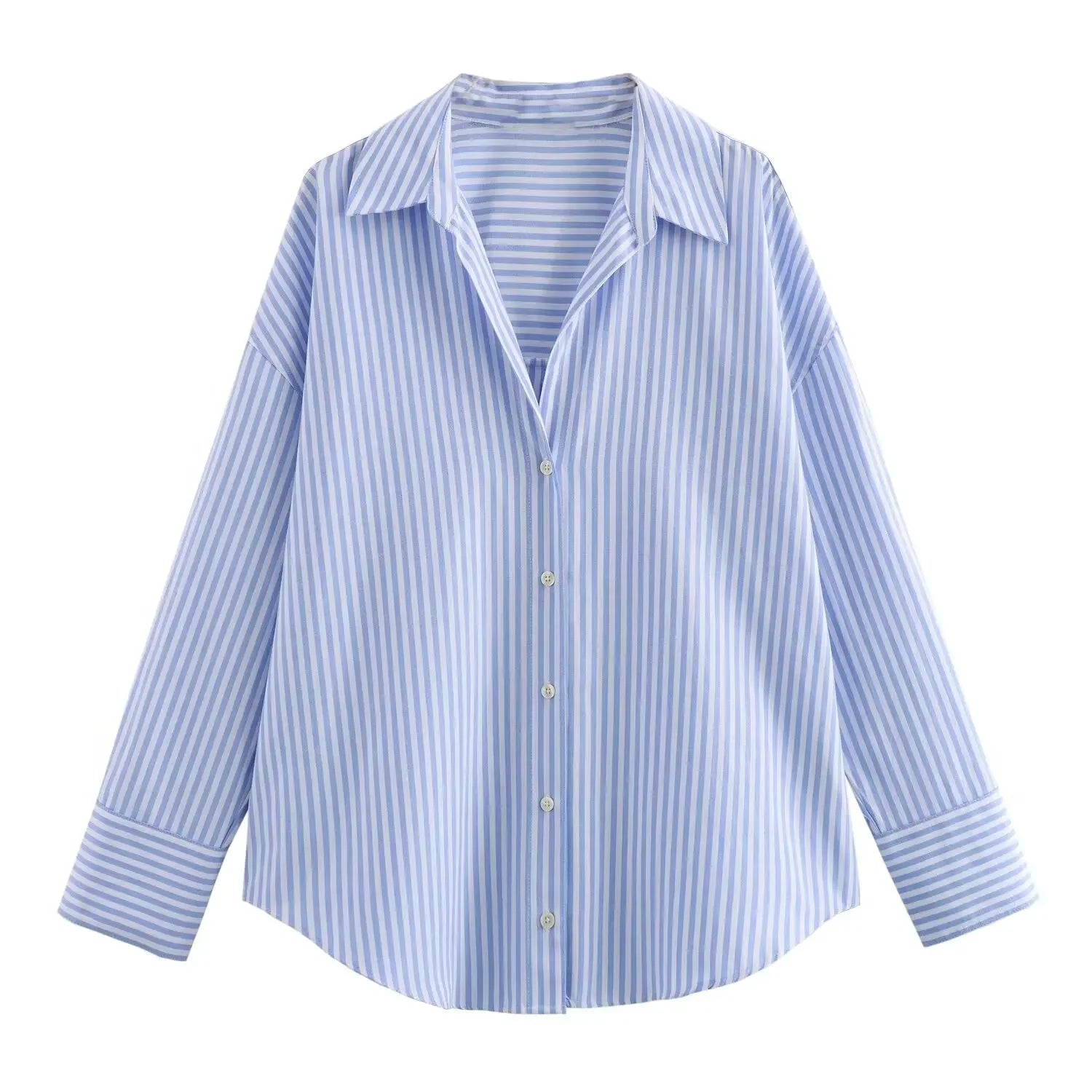 Women’s Oxford Long Sleeve Shirt - Chic Turn-Down Collar Blouse for Office and Casual Wear