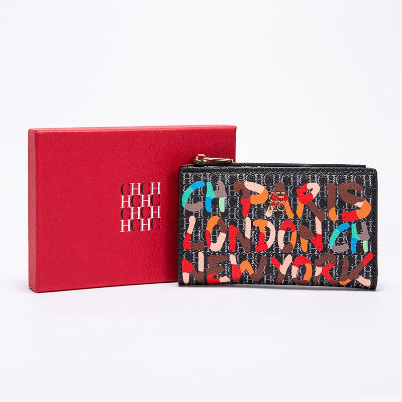 Retro Long Wallet with Letter Print – Stylish PVC Design for Unisex Use