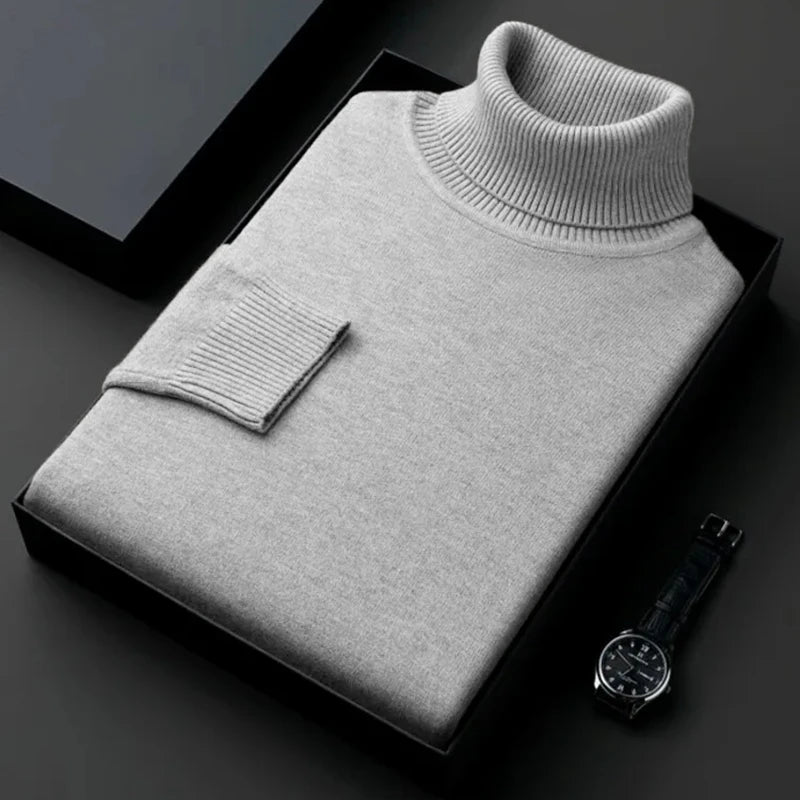 Men's High-Quality Knitted Turtleneck Sweater - Anti-Pilling Slim Fit Long Sleeve Pullover for Casual and Trendy Wear