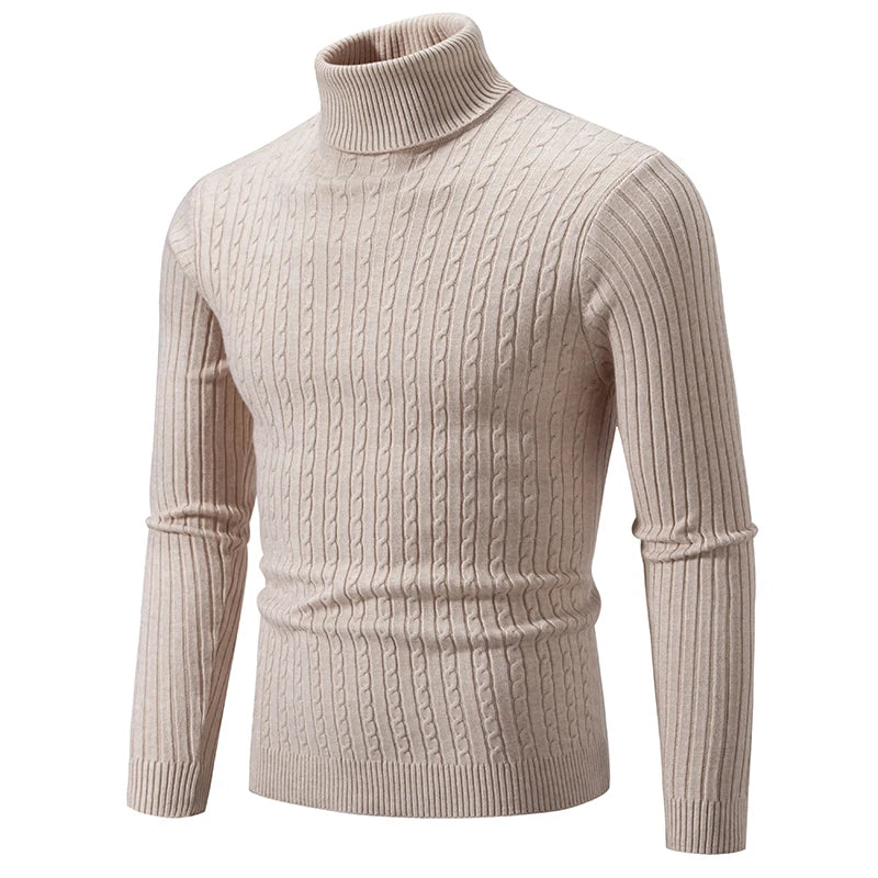 Men’s High Neck Knitted Sweater - Warm Casual Turtleneck Pullover for Autumn and Winter