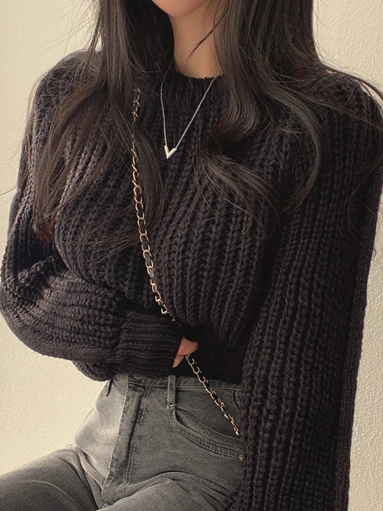 Vintage Lantern Sleeve Women’s Knit Sweater – Soft, Warm, and Chic for Autumn/Winter