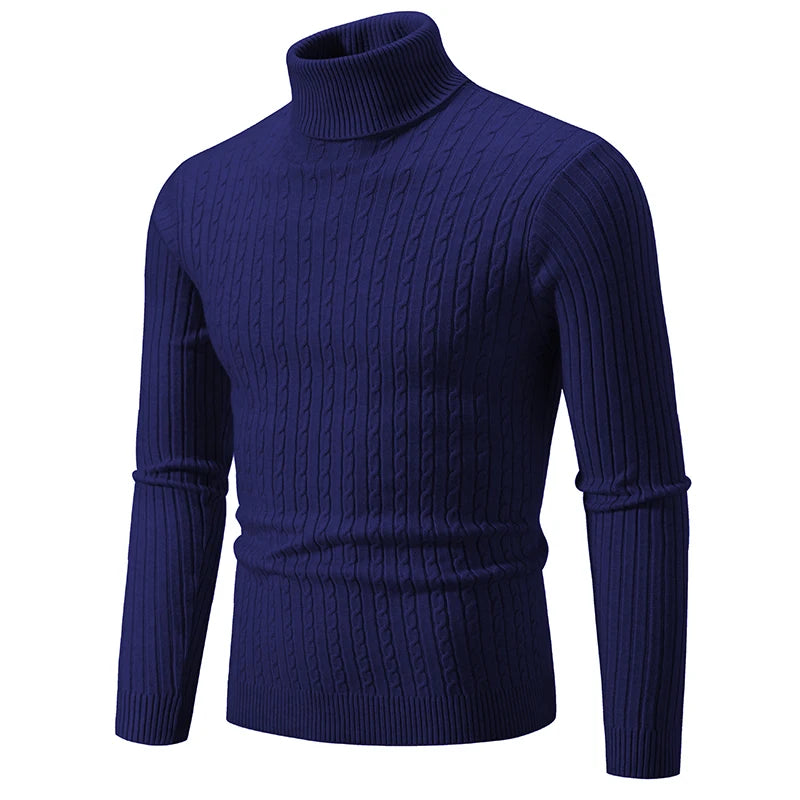 Men’s High Neck Knitted Sweater - Warm Casual Turtleneck Pullover for Autumn and Winter