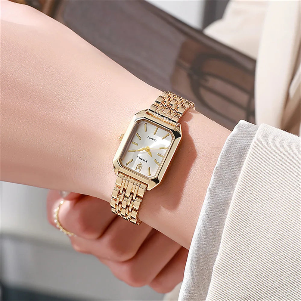 UTHAI Women’s Fashion Quartz Watch - Elegant Gold & Silver Tone Stainless Steel Wristwatch