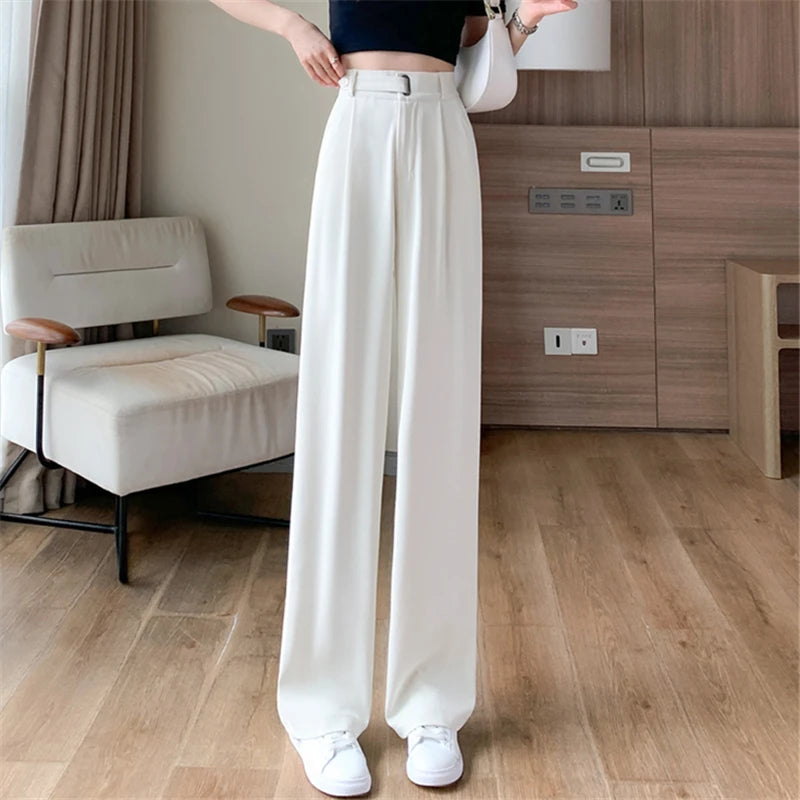 Women’s High-Waist Wide-Leg Trousers - Elegant Button-Detail Pants for Office, Casual, and Minimalist Wear