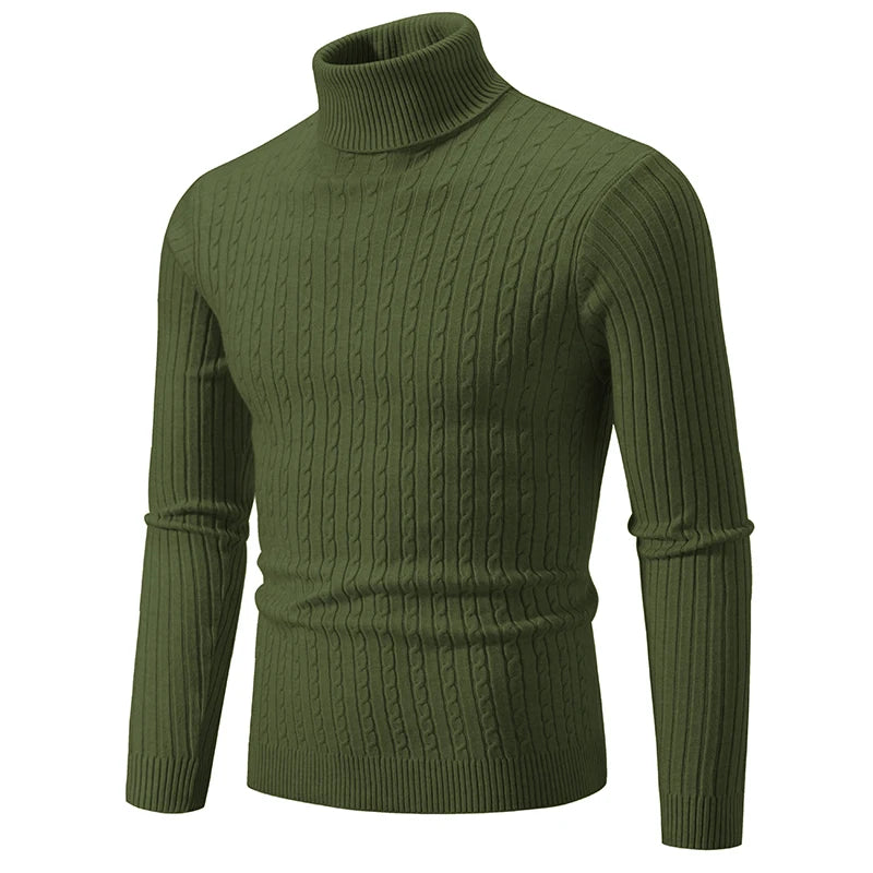 Men’s High Neck Knitted Sweater - Warm Casual Turtleneck Pullover for Autumn and Winter