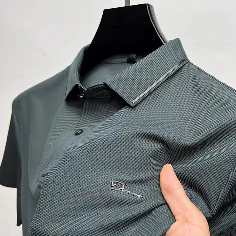 High-Grade Ice Silk Polo Shirt - Men's Short Sleeve Embroidered Business Casual Summer Shirt