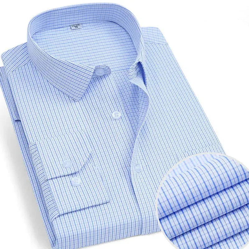 Men's Classic Striped or Solid Long Sleeve Business Shirt - Formal and Comfortable for Office or Social Wear