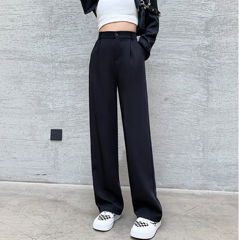 Women’s High-Waist Wide-Leg Pants - Elegant Floor-Length Trousers for Office and Casual Wear